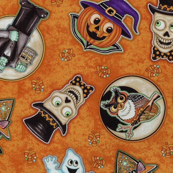 Boo Crew - Mulitcolored Ghosts, Ghouls and Owls on orange