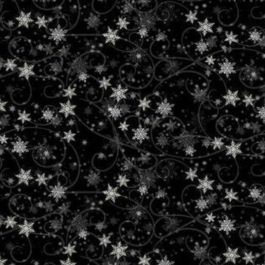 Christmas Legend II - Tossed white snowflakes on black