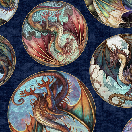 Dragon Fyre - Dragon Round Picture Patches - Dark blue