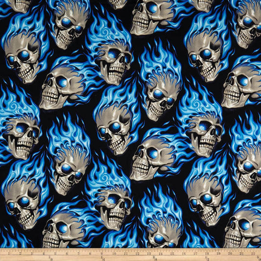 Nicole's Prints - Hotheads, flaming skulls, blue