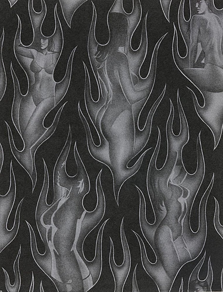 Nicole's Prints - Shape of fire, grey on black