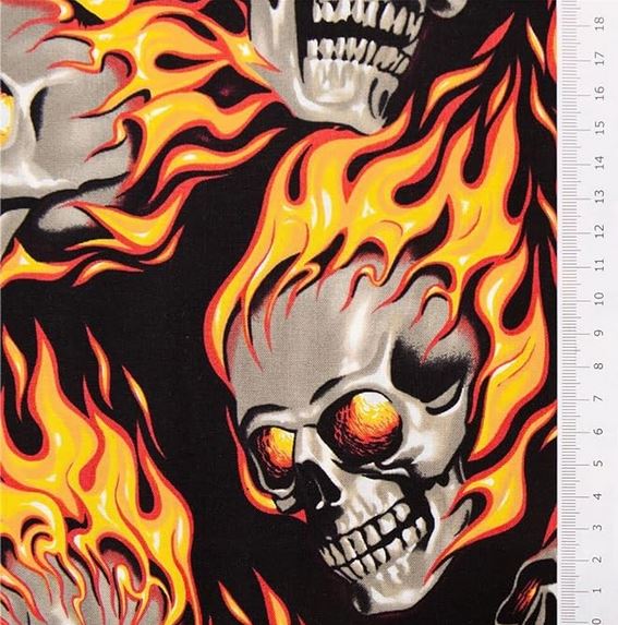 Nicole's Prints - Hotheads, flaming skulls, red