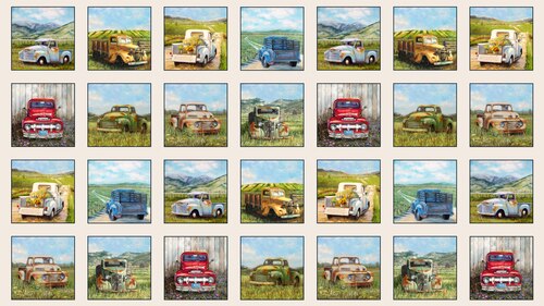 Vintage Trucks - PANEL (24" X 44") - 21000 Cream