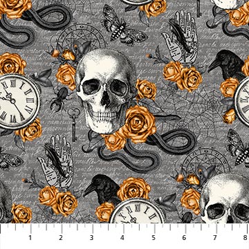 Wicked - Skulls, flowers and snakes - Grey